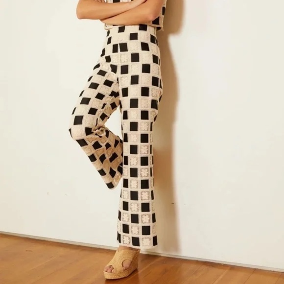 caballero Pants - Checkerboard Crochet Wide-Leg Pants - Black & Cream
